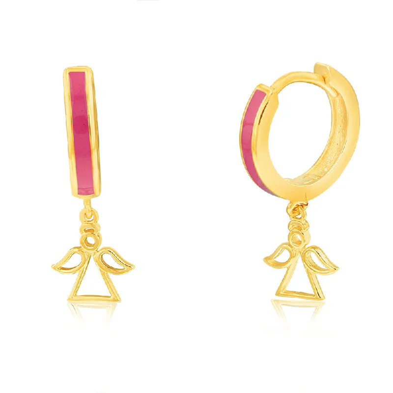 Medium hoop earrings for an everyday look with the perfect balance of style-9ct Yellow Gold Angel On Red Enamel Sleeper Earrings