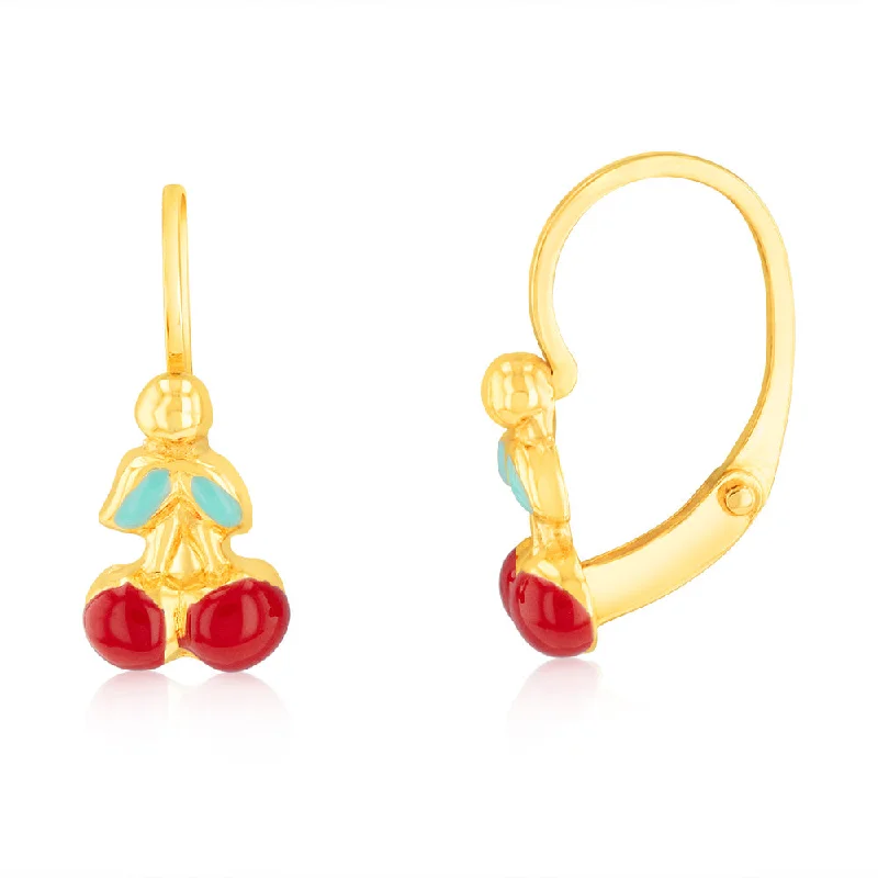 Hoop earrings with gold accents for a warm, elegant statement piece-9ct Yellow Gold Enamel Pair Of Cherries Hook Earrings