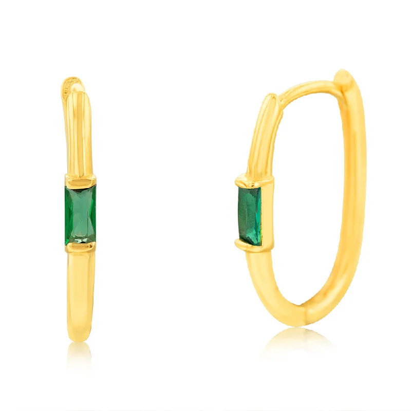 Best hoop earrings with hammered gold for a rustic yet elegant look-9ct Yellow Gold Green Zirconia Elongated Sleeper Earrings