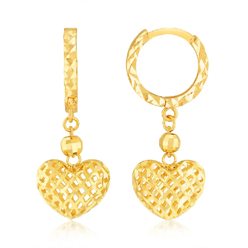 Hoop earrings with luxe velvet finishes for a rich and luxurious touch-9ct Yellow Gold Heart Charm on Hoop Earrings