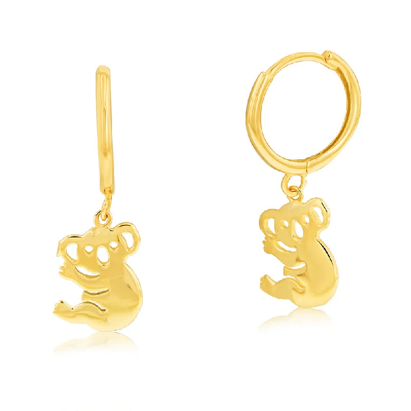 Best hoop earrings with tribal designs for a cultural and exotic aesthetic-9ct Yellow Gold Koala On Sleeper Earrings