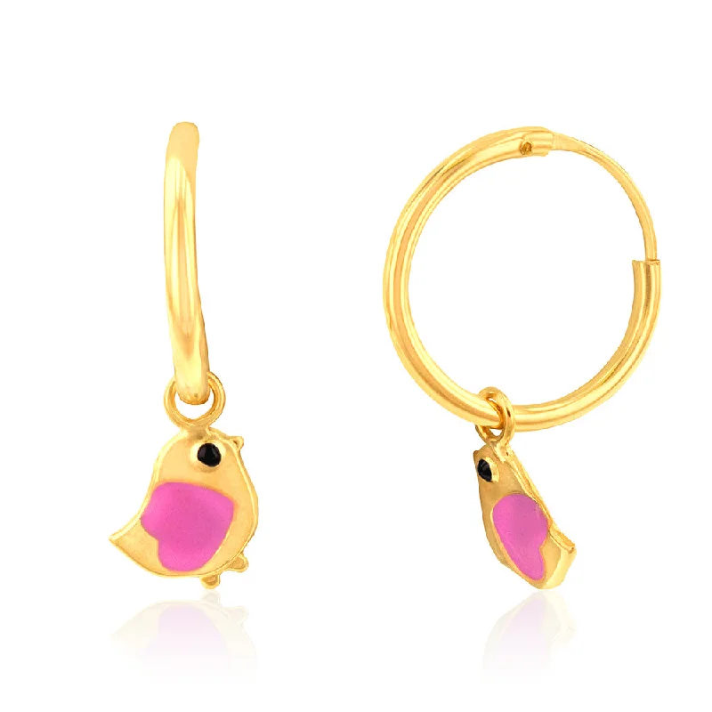 Hoop earrings with a matte finish for a sleek and sophisticated appearance-9ct Yellow Gold Pink Bird Sleeper Earrings