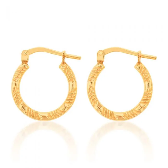 Hoop earrings with hammered textures for a boho-chic and rustic vibe-9ct Yellow Gold Silver Filled Fancy Hoop Earrings