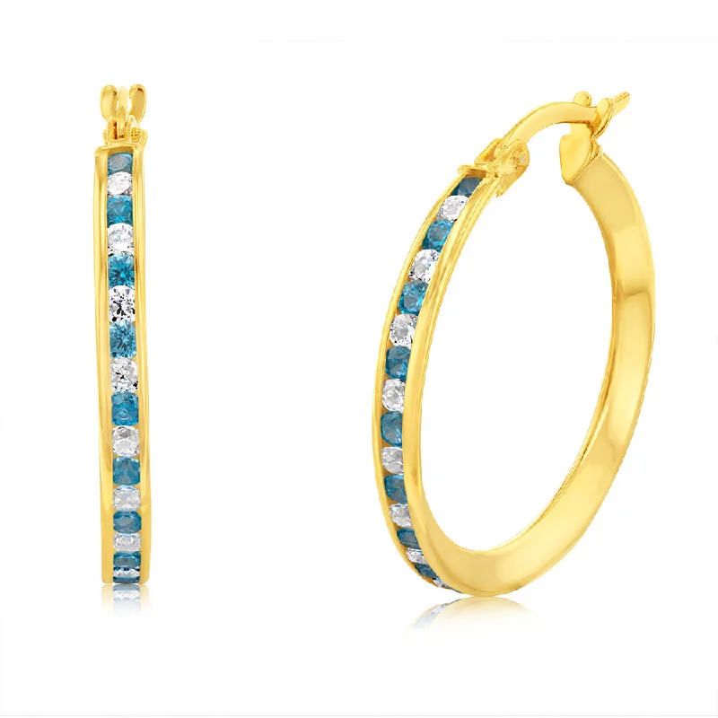 Best hoop earrings with oval shapes for a unique and elongated design-9ct Yellow Gold Silverfilled Blue Cubic Zirconia 20mm Hoop Earrings