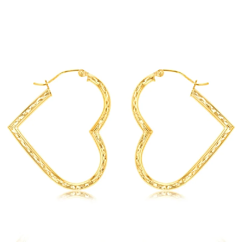 Hoop earrings with satin finishes for a smooth and elegant appearance-9ct Yellow Gold Silverfilled Diamond Cut Heart Hoop Earrings