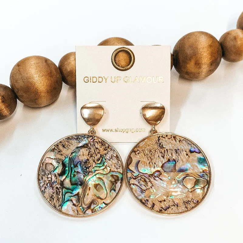 Best hoop earrings with twisted rope designs for a nautical-inspired style-Abalone Shell Solid Circle Earrings with Gold Accents