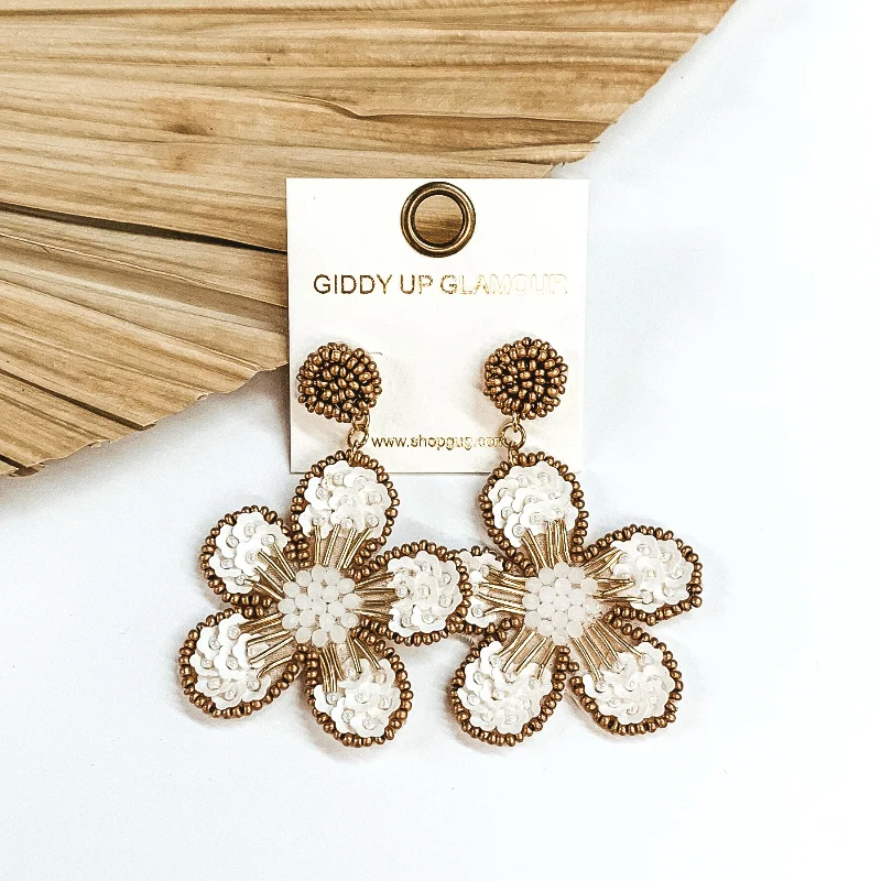 Best hoop earrings with angel wing accents for a spiritual and meaningful design-Beaded Flower Earrings in White