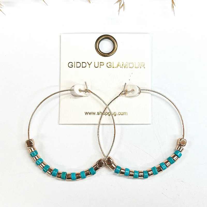 Hoop earrings with gold accents for a warm, elegant statement piece-Summer Memories Beaded Gold Hoops in Turquoise