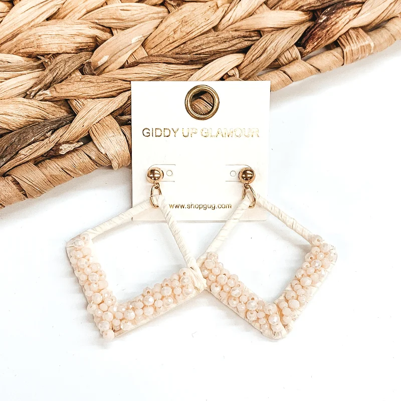 Hoop earrings with polished silver finish for a shiny, modern appeal-Champagne Secrets Beaded and Raffia Wrapped Diamond Earrings in Ivory