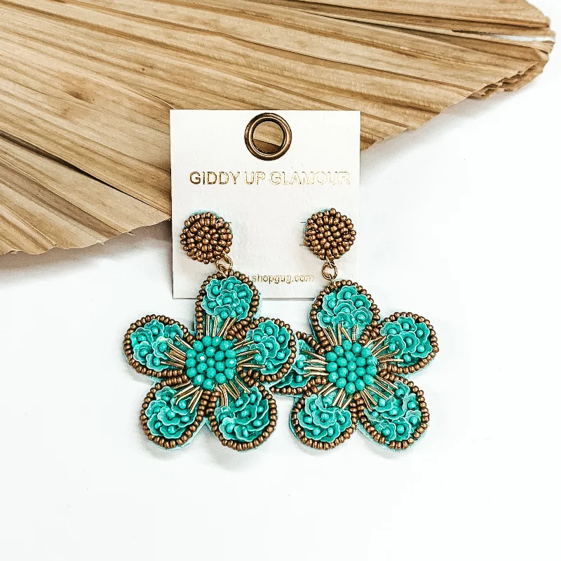 Hoop earrings with stacked layers for a bold and textured design-Beaded Flower Earrings in Turquoise