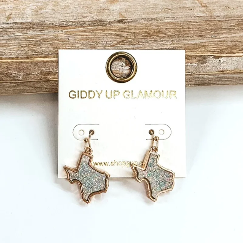 Hoop earrings with hearts for a sweet and romantic gesture-Druzy Texas Shaped Dangle Earrings in Grey Iridescent