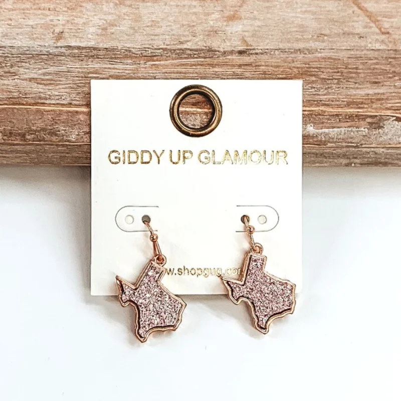 Best hoop earrings with hammered gold for a rustic yet elegant look-Druzy Texas Shaped Dangle Earrings in Rose Gold