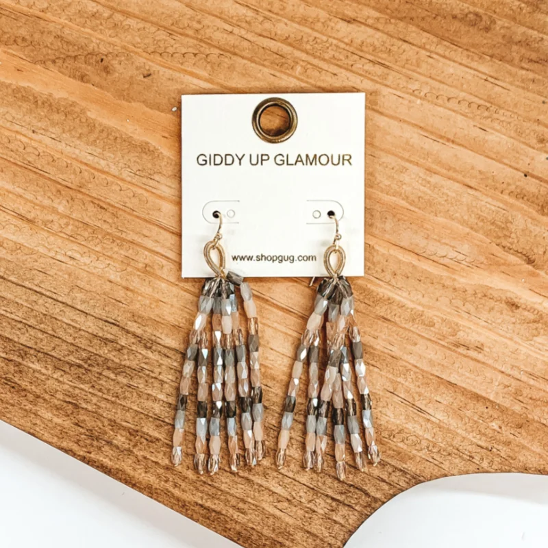 Hoop earrings with abstract shapes for an artistic and creative touch-Crystal Beaded Tassel Earrings in Nude