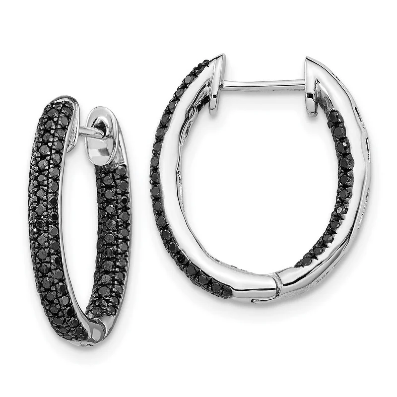 Best hoop earrings with twisted rope designs for a nautical-inspired style-Curata 14k White Gold Black Diamond In out Hoop Earrings Measures 17x16mm Wide 2mm Thick