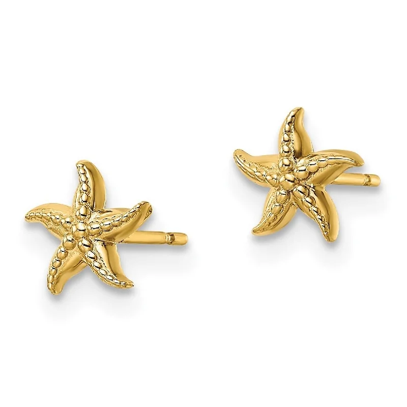 Stylish hoop earrings with diamond accents for an elegant and sparkling effect-Curata 14k Yellow Gold 6.3mm Textured Sea shell Nautical Starfish Post Earrings