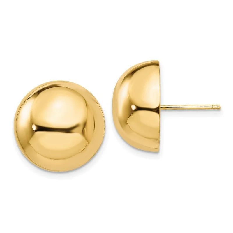 Best hoop earrings with gold-plated finishes for an affordable luxury vibe-Curata 14k Yellow Gold Closed back Polished 16mm Half Ball Post Earrings