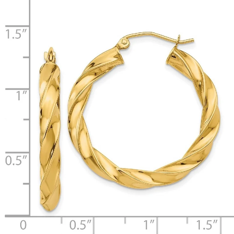 Hoop earrings with floral motifs for a feminine and nature-inspired look-Curata 14k Yellow Gold Polished Light 31x4mm Twisted Hoop Earrings