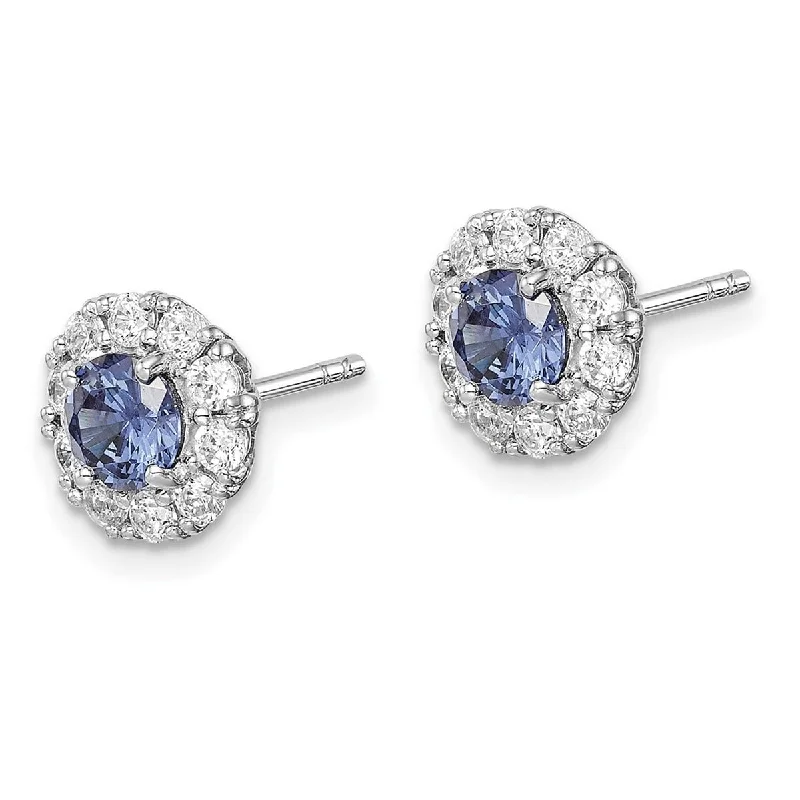 Hoop earrings with textured gold for a refined and sophisticated aesthetic-Curata 925 Sterling Silver Rhodium Plated Blue and White CZ Cubic Zirconia Simulated Diamond Halo Post Earrings Measures