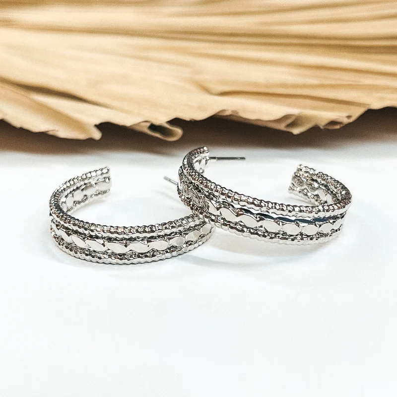 Best hoop earrings with multi-colored gemstones for a vibrant and lively touch-Darling Daze 1 Inch Rope Textured Hoop Earrings in Silver Tone