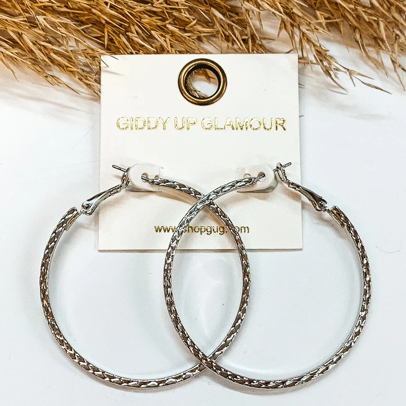 Best hoop earrings with minimalist designs for a clean and modern aesthetic-Diamond Textured Hoop Earrings in Silver