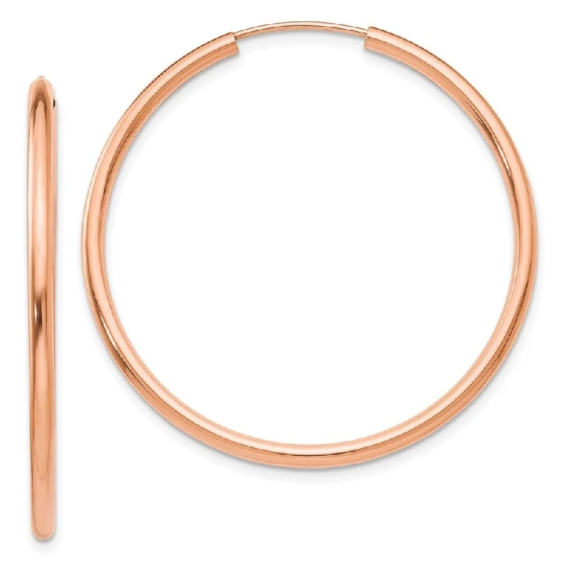 Hoop earrings with hammered copper for a warm and rustic aesthetic-Diamond2Deal 14k Rose Gold Polished Endless 2mm Hoop Earrings (L-40mm, W-40mm)