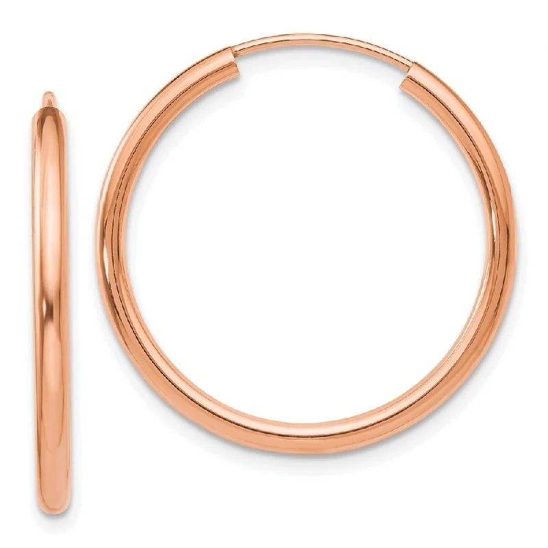 Hoop earrings with abstract wirework for an artistic, unique look-Diamond2Deal 14k Rose Gold Polished Round Endless 2mm Hoop Earrings (L-25mm, W-25.5mm)