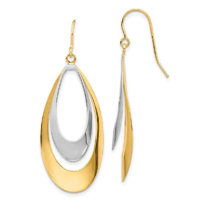 Best hoop earrings with geometric pendants for a modern, chic appeal-Diamond2Deal 14k Two-tone Gold Dangle Earrings (L-35mm, W-16mm)