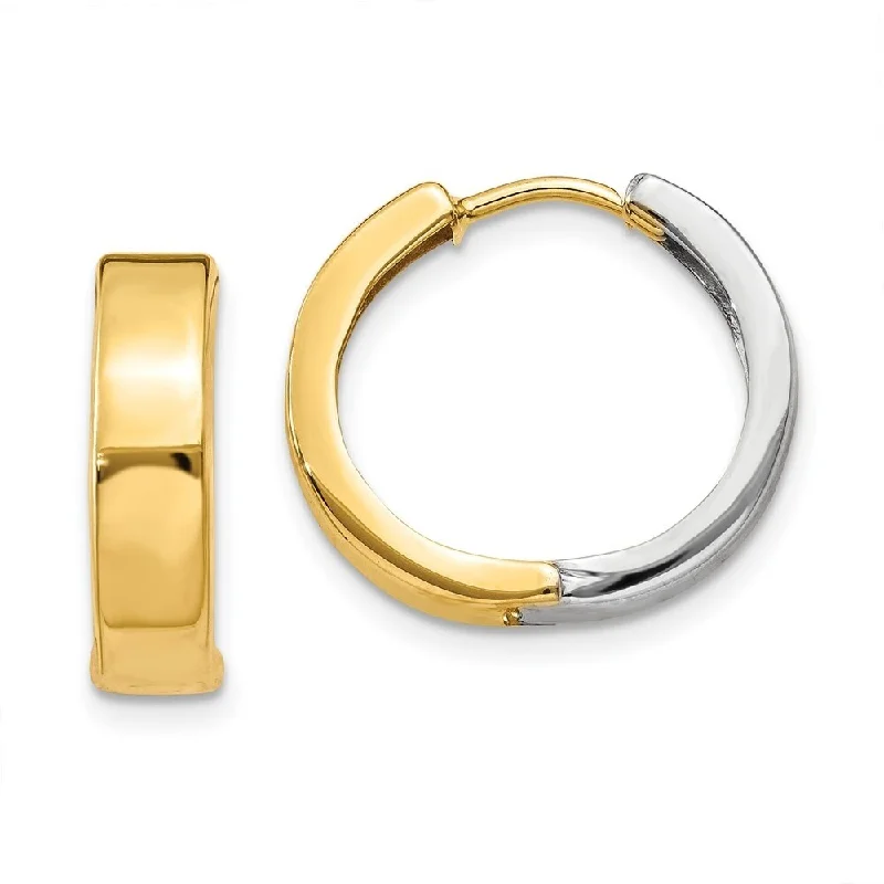 Best hoop earrings with lever-back closures for secure and easy wear-Diamond2Deal 14k Two-tone Gold Hinged Hoop Earrings (L-15mm, W-4mm)