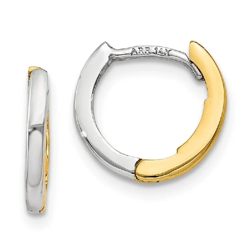 Best hoop earrings with snake-inspired designs for an edgy and fierce vibe-Diamond2Deal 14k Two-tone Gold Mini 1.35mm Round Hinged Hoop Earrings (L-7mm, W-1.5mm)