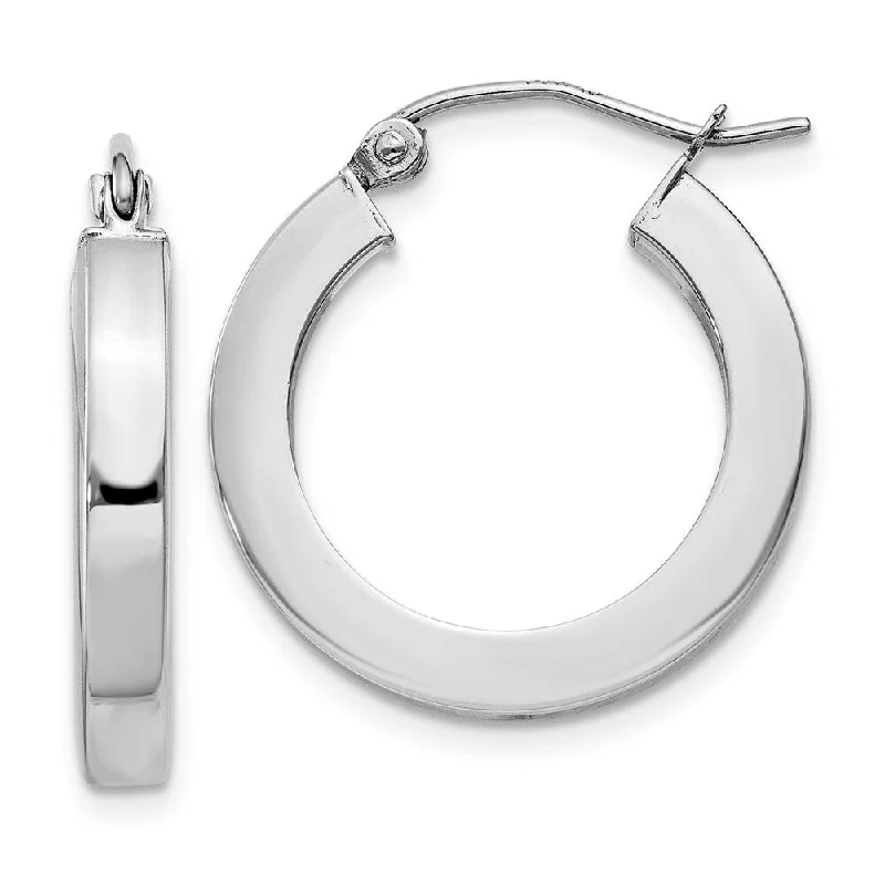 Hoop earrings with dangling charms for a playful and fun look-Diamond2Deal 14k White Gold Square Tube Hoop Earrings (L-20mm, W-3mm)