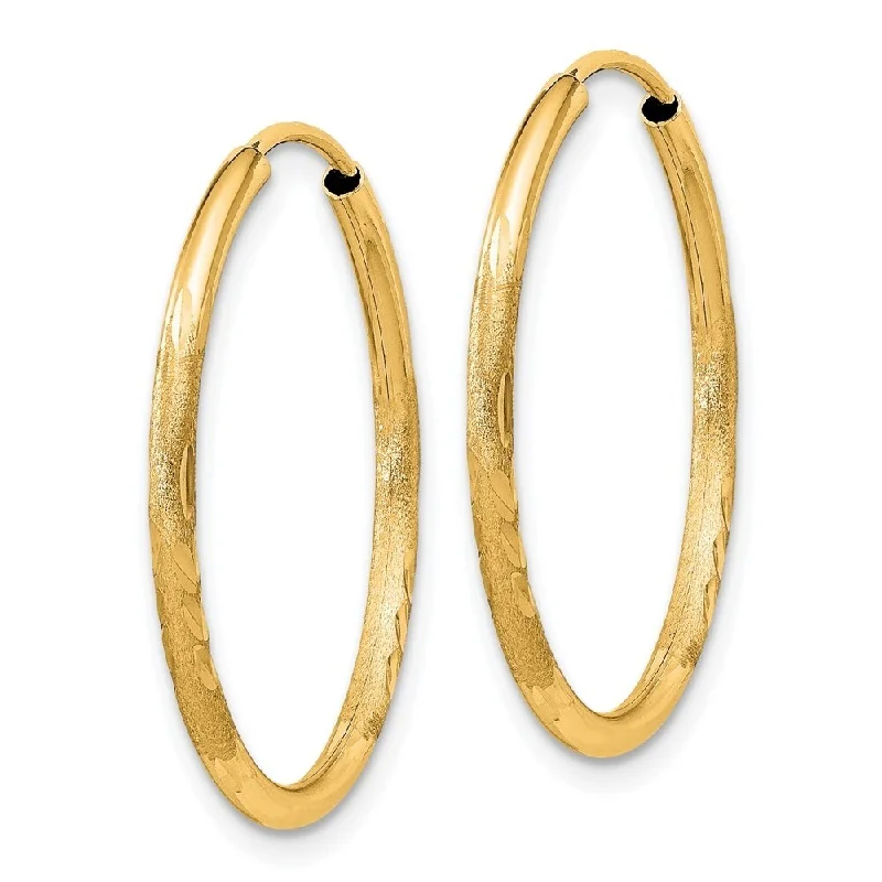 Best hoop earrings with braided leather for a rustic, stylish finish-Diamond2Deal 14k Yellow Gold 1.5mm Satin Diamond-cut Endless Hoop Earrings (L-22mm, W-22mm)