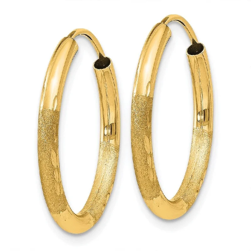 Best hoop earrings with vintage-style detailing for a nostalgic and timeless look-Diamond2Deal 14k Yellow Gold 2mm Satin Diamond-cut Endless Hoop Earrings (L-20mm, W-20mm)