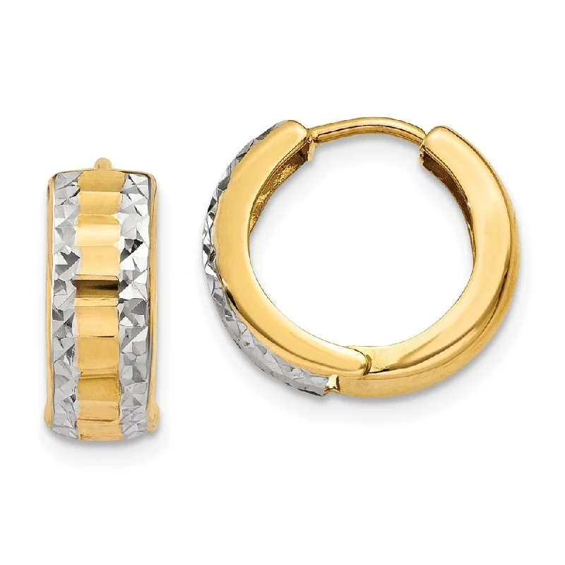 Best hoop earrings with tribal designs for a cultural and exotic aesthetic-Diamond2Deal 14k Yellow Gold and Rhodium Hinged Hoop Earrings (L-10mm, W-5mm)