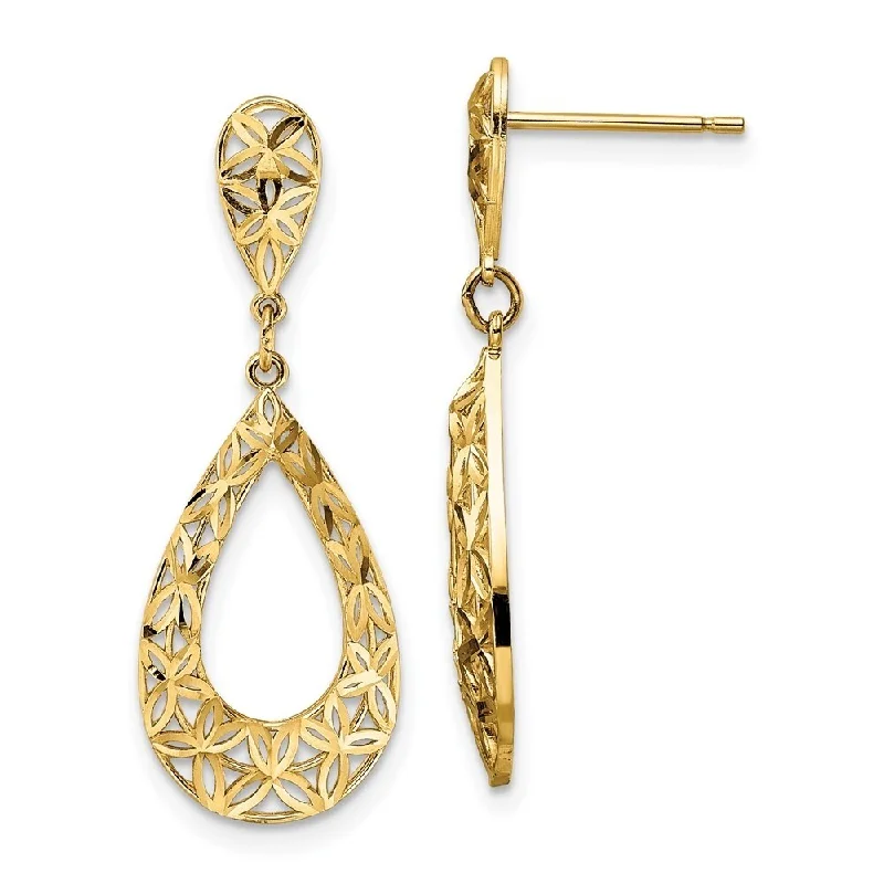 Best hoop earrings with tribal designs for a cultural and exotic aesthetic-Diamond2Deal 14k Yellow Gold Diamond-cut Dangle Post Earrings (L-31.3mm, W-11.45mm)