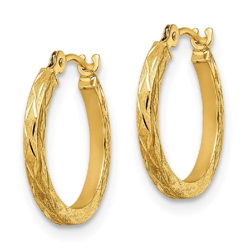 Hoop earrings with luxe velvet finishes for a rich and luxurious touch-Diamond2Deal 14k Yellow Gold Polished and Satin Diamond-cut Hoop Earrings (L-15.28mm, W-15.05mm)