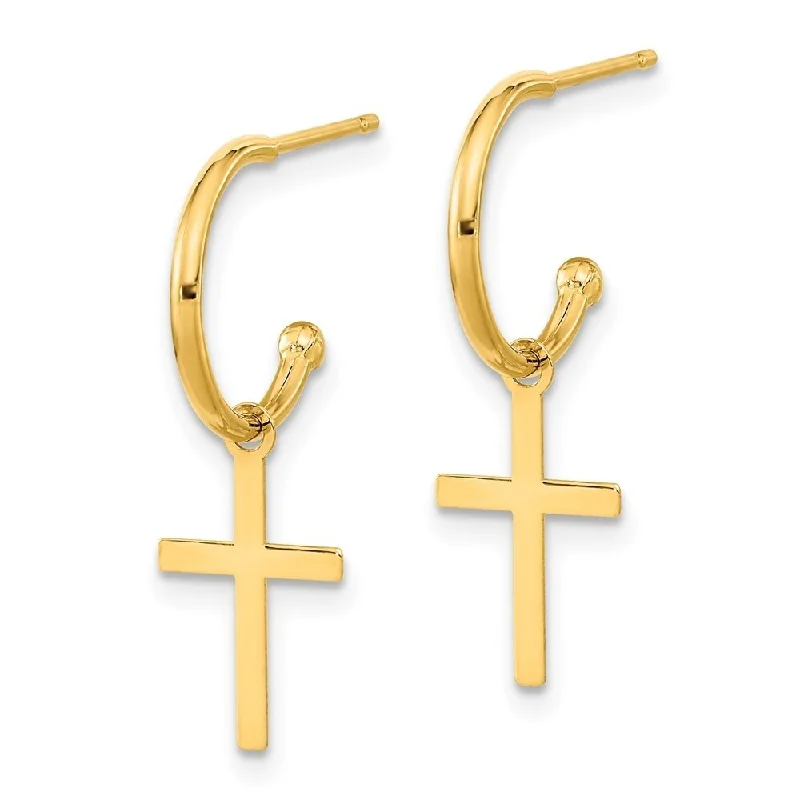 Hoop earrings with enamel stripes for a colorful and eye-catching design-Diamond2Deal 14k Yellow Gold Polished Cross Dangle Earrings (L-24.2mm, W-8.15mm)