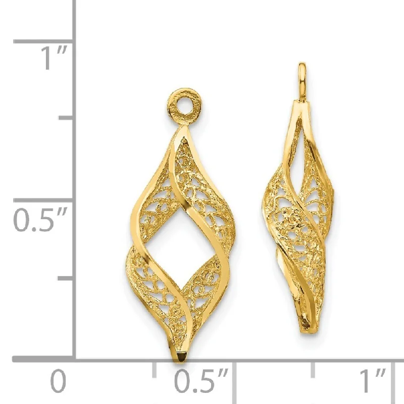 Hoop earrings with diamond-cut surfaces for added sparkle and shine-Diamond2Deal 14k Yellow Gold Polished Filigree Swirl Dangle Earrings (L-24mm, W-8mm)