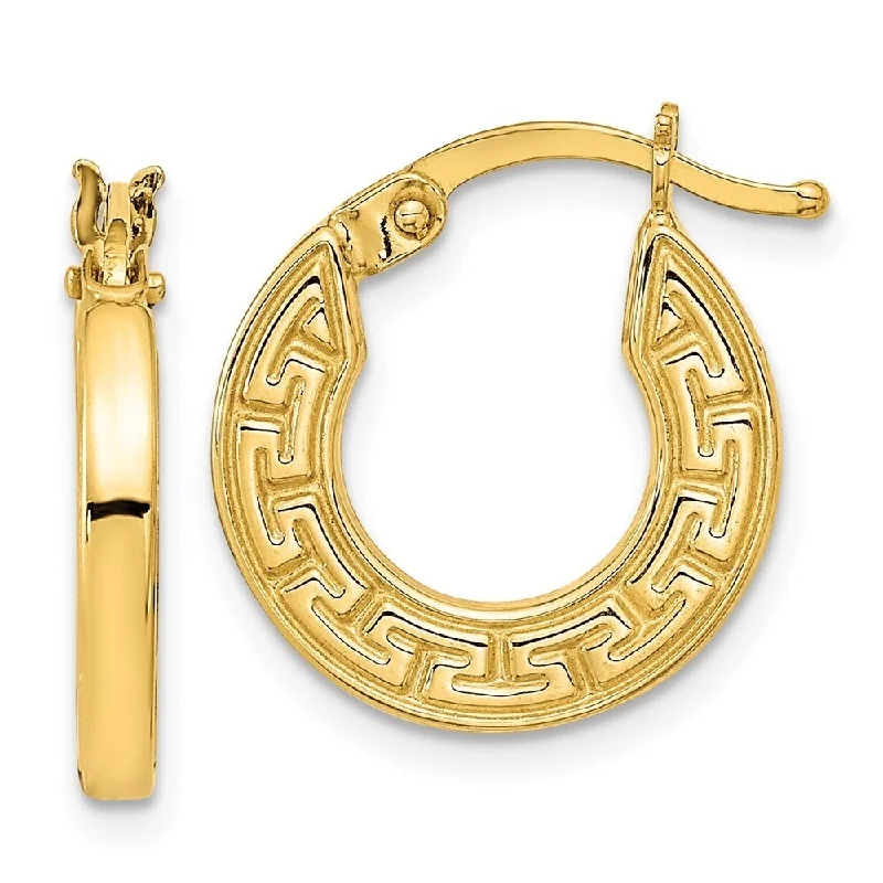 Hoop earrings with circle designs for a classic and timeless shape-Diamond2Deal 14k Yellow Gold Polished Hollow Greek Key Hoop Earrings (L-16.38mm, W-14.32mm)