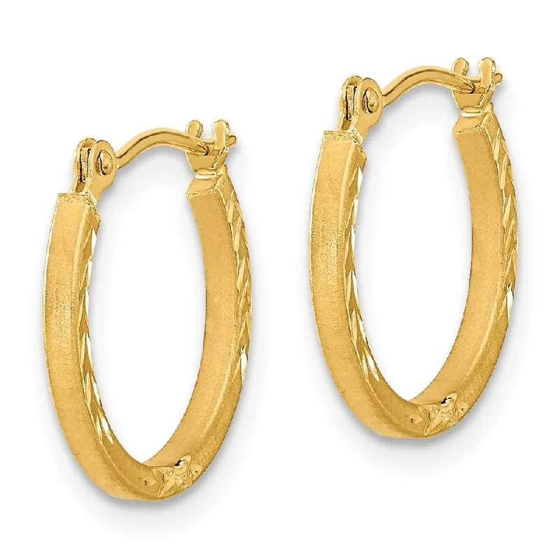 Best hoop earrings with snake-inspired designs for an edgy and fierce vibe-Diamond2Deal 14k Yellow Gold Satin and Polished Diamond Cut Design Hoop Earrings (L-15.15mm, W-14.7mm)