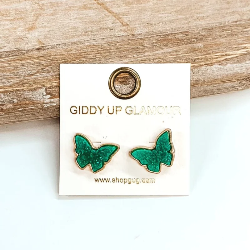 Hoop earrings with crescent moon shapes for a celestial and mystical appearance-Druzy Butterfly Post Back Earrings in Turquoise