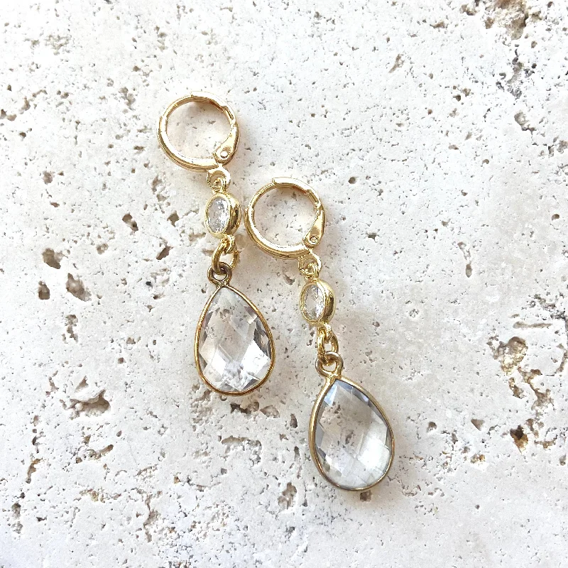 Hoop earrings with oversized designs for a bold, fashion-forward statement-Earring Teardrop Crystal Drops Gold