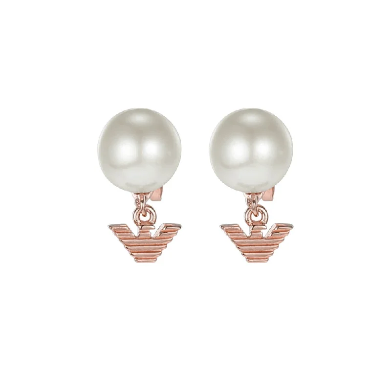 Best hoop earrings with marbled designs for a trendy and artistic effect-Emporio Armani Rose Gold Plated Sterling Silver Key Basics Pearl Stud Earring