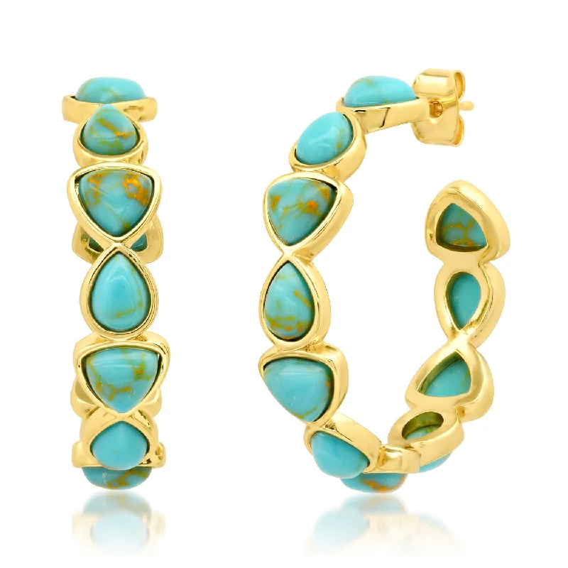 Hoop earrings with spiral designs for a dynamic and fluid look-Geometric Stone Hoops- Turquoise