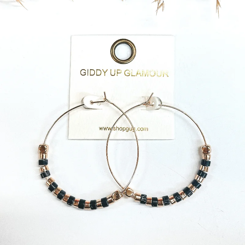 Hoop earrings with leather accents for a sleek and bold combination-Summer Memories Beaded Gold Hoops in Black