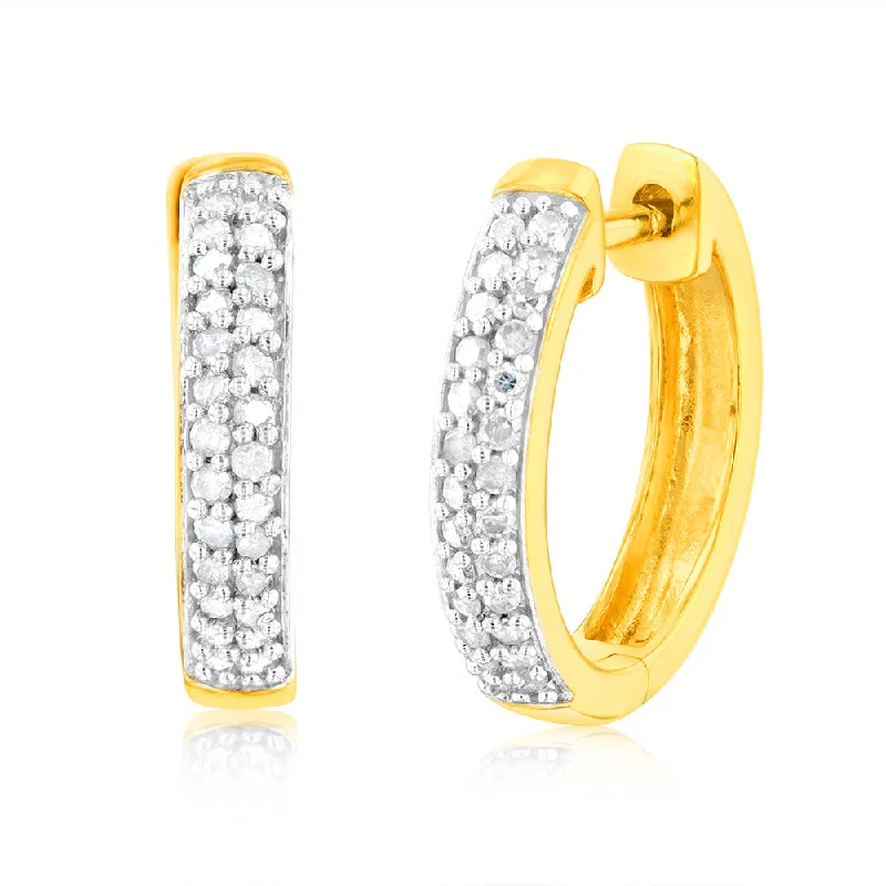 Hoop earrings with intricate designs for a unique and artistic appearance-Gold Plated Sterling Silver 1/5 Carat Diamond Pave Hoop Earrings