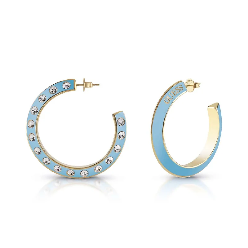 Best hoop earrings with matching bracelets for a coordinated jewelry set-Guess Gold Plated Stainless Steel 30mm Medium Turquoise Hoop Earring