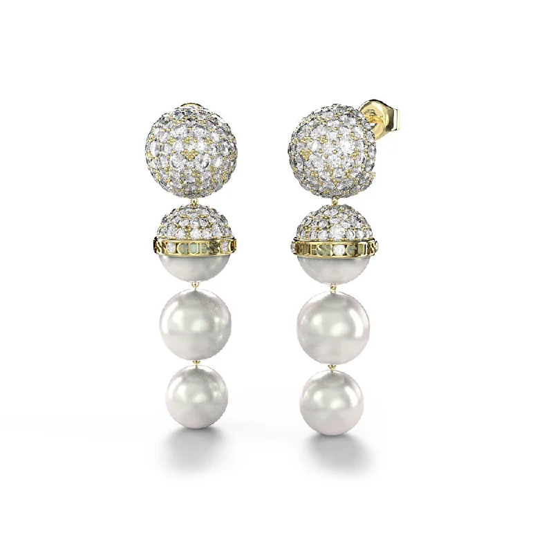 Best hoop earrings with baroque pearls for a luxurious and elegant vibe-Guess Gold Plated Stainless Steel 42mm MOP And Crystal Earrings