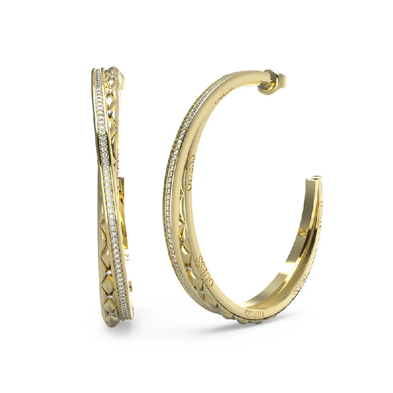 Best hoop earrings with sparkling cubic zirconia for a brilliant, budget-friendly effect-Guess Gold Plated Stainless Steel 52mm Matelasse And Pave Hoop Earrings