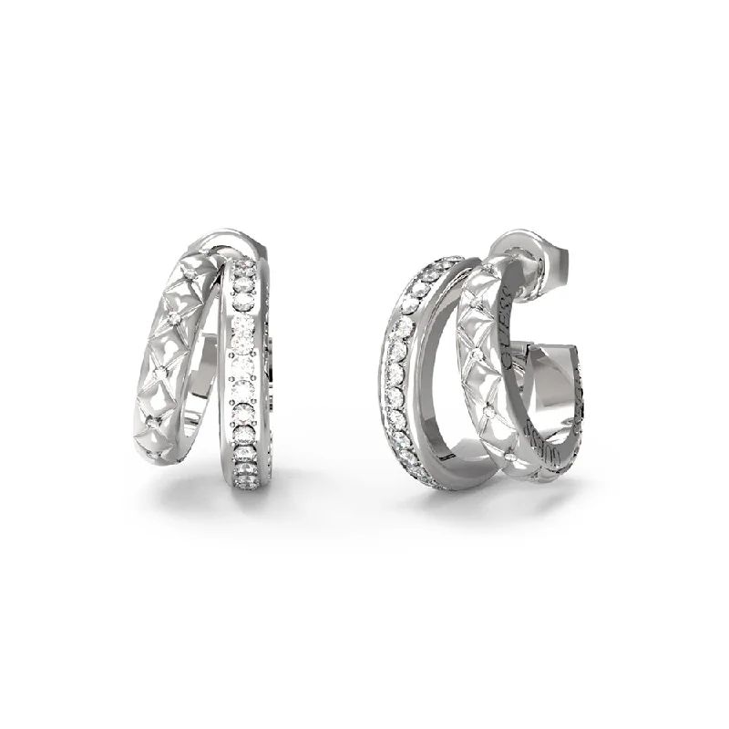 Hoop earrings with circle designs for a classic and timeless shape-Guess Stainless Steel 18mm Matelasse And Pave Double Hoops Earrings