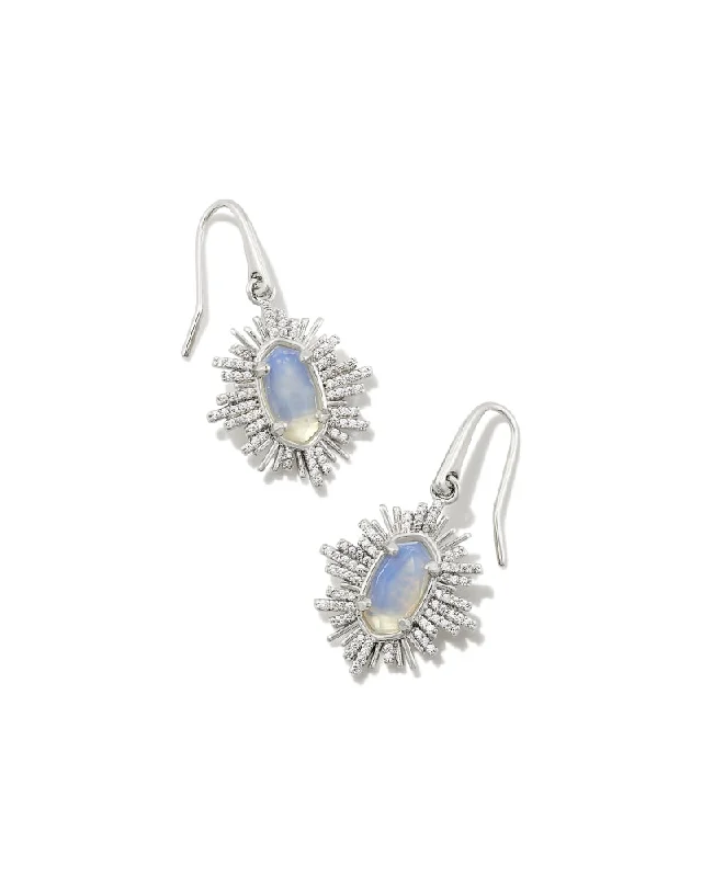 Hoop earrings with circle designs for a classic and timeless shape-Kendra Scott  Grayson Sunburst Drop Earring Silver Iridescent Opalite Glass